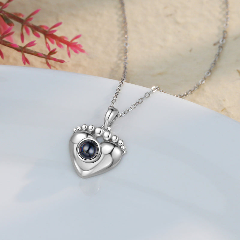 Baby Feet Heart Photo Projection Necklace