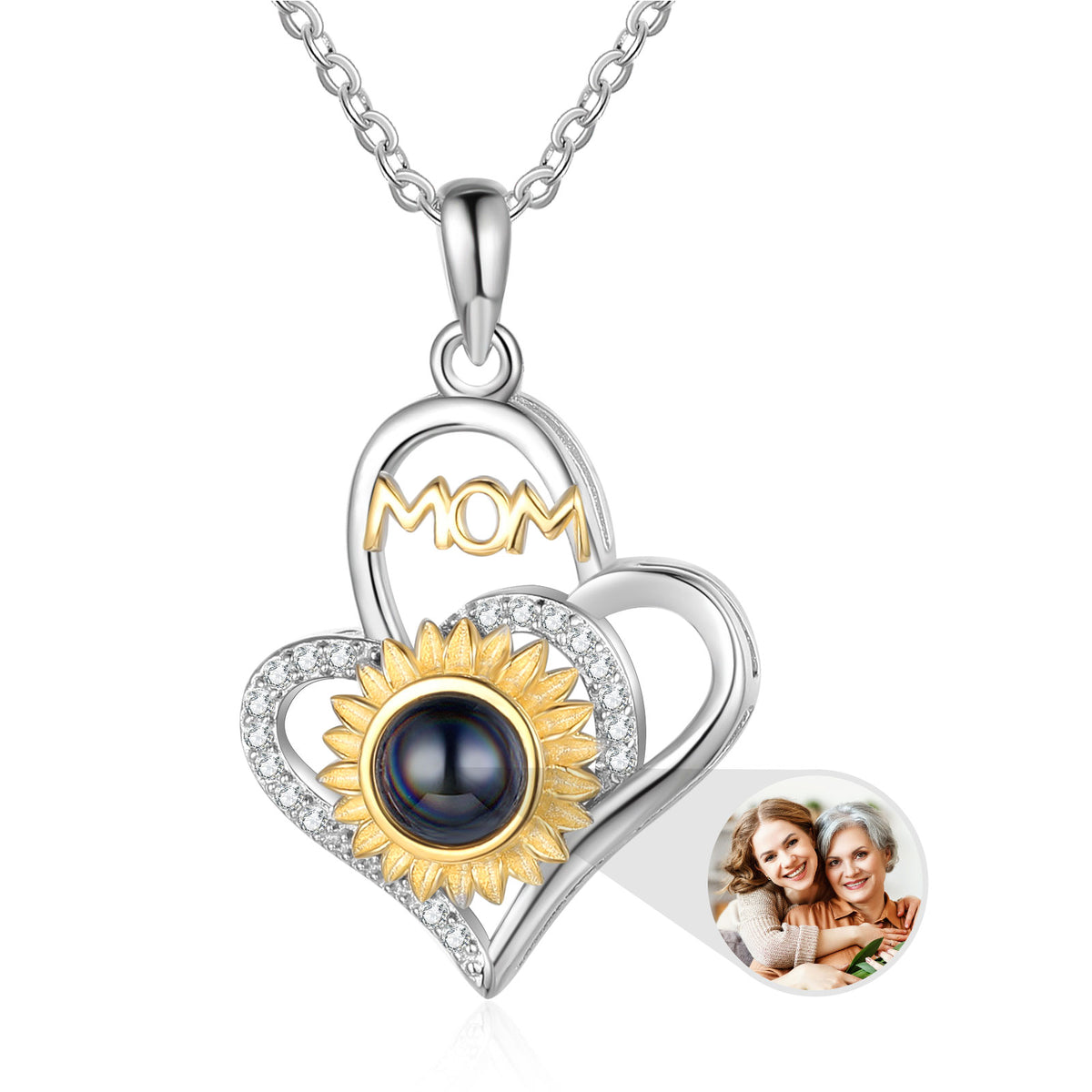 Mom Sunflower Heart Photo Projection Necklace