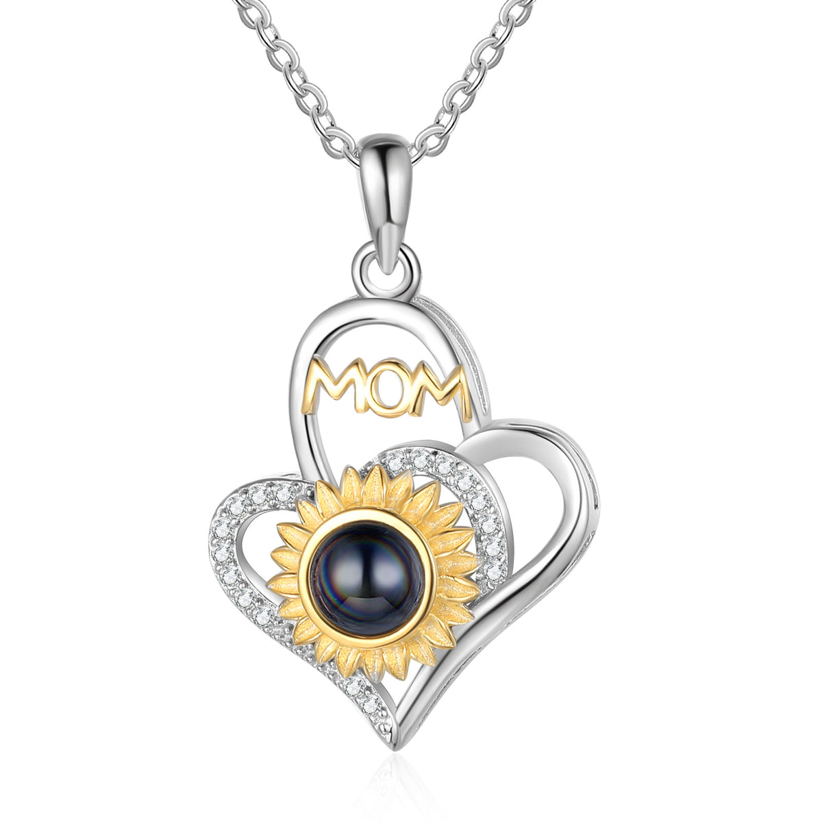 Mom Sunflower Heart Photo Projection Necklace