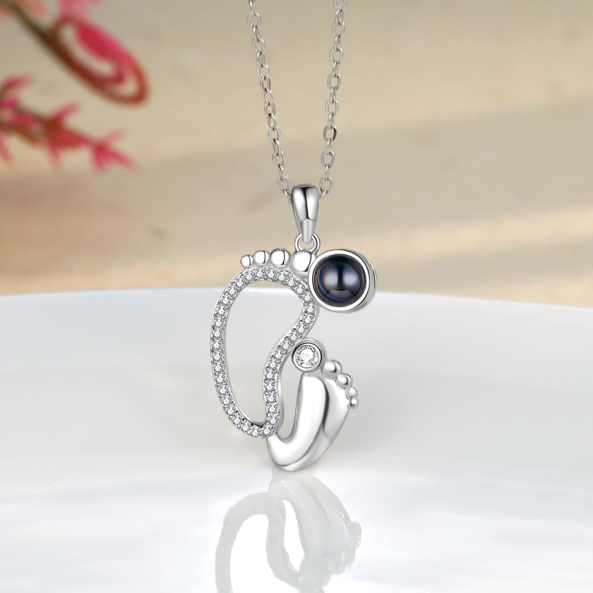 Baby Footprints Photo Projection Necklace