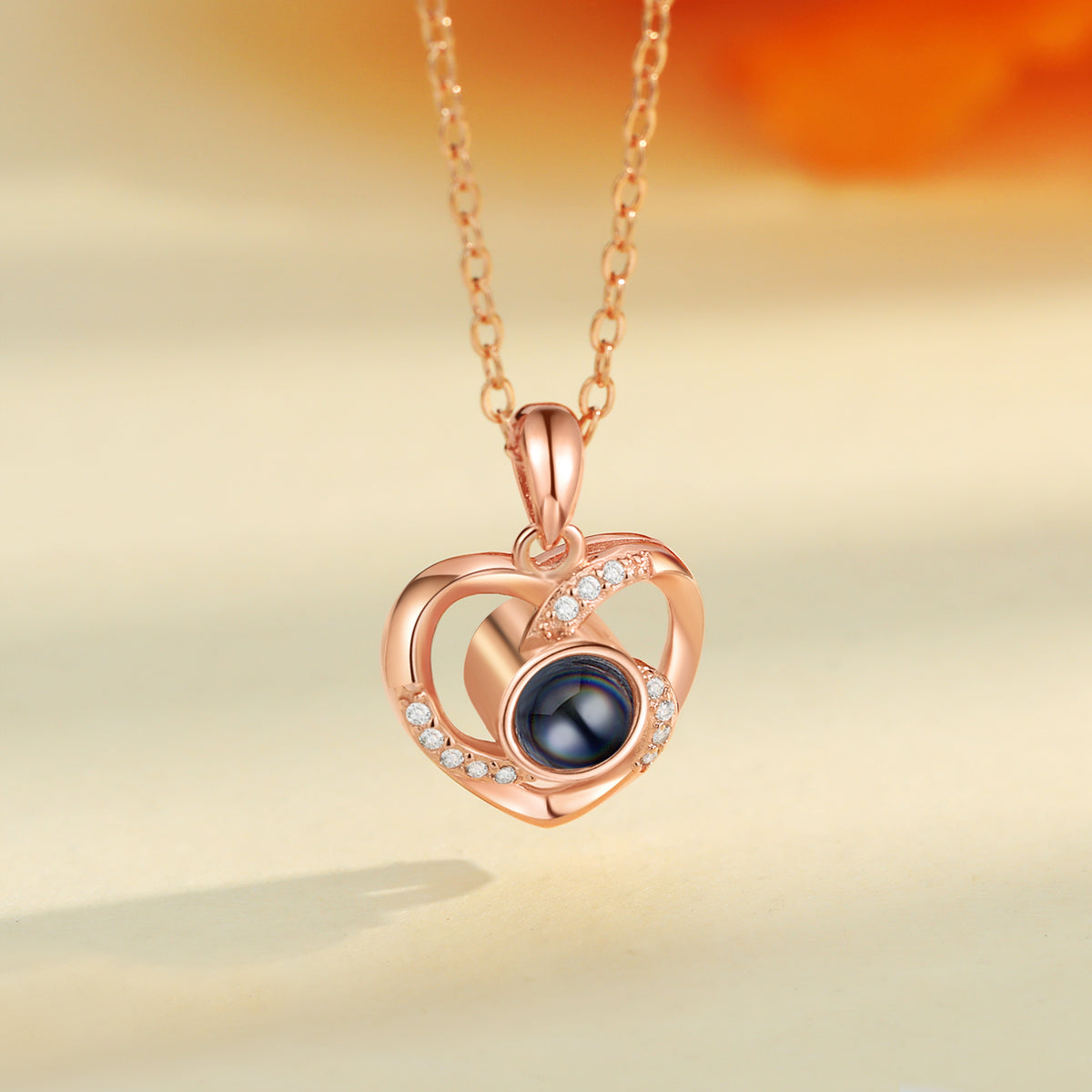 Rose Gold Heart Photo Projection Necklace