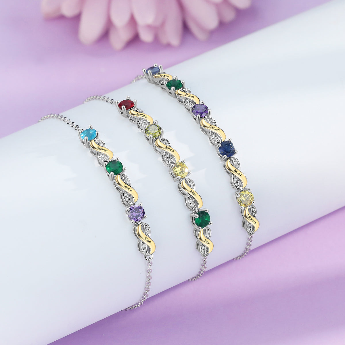 Custom Birthstone Chain Bracelet, 2 to 5 Stones