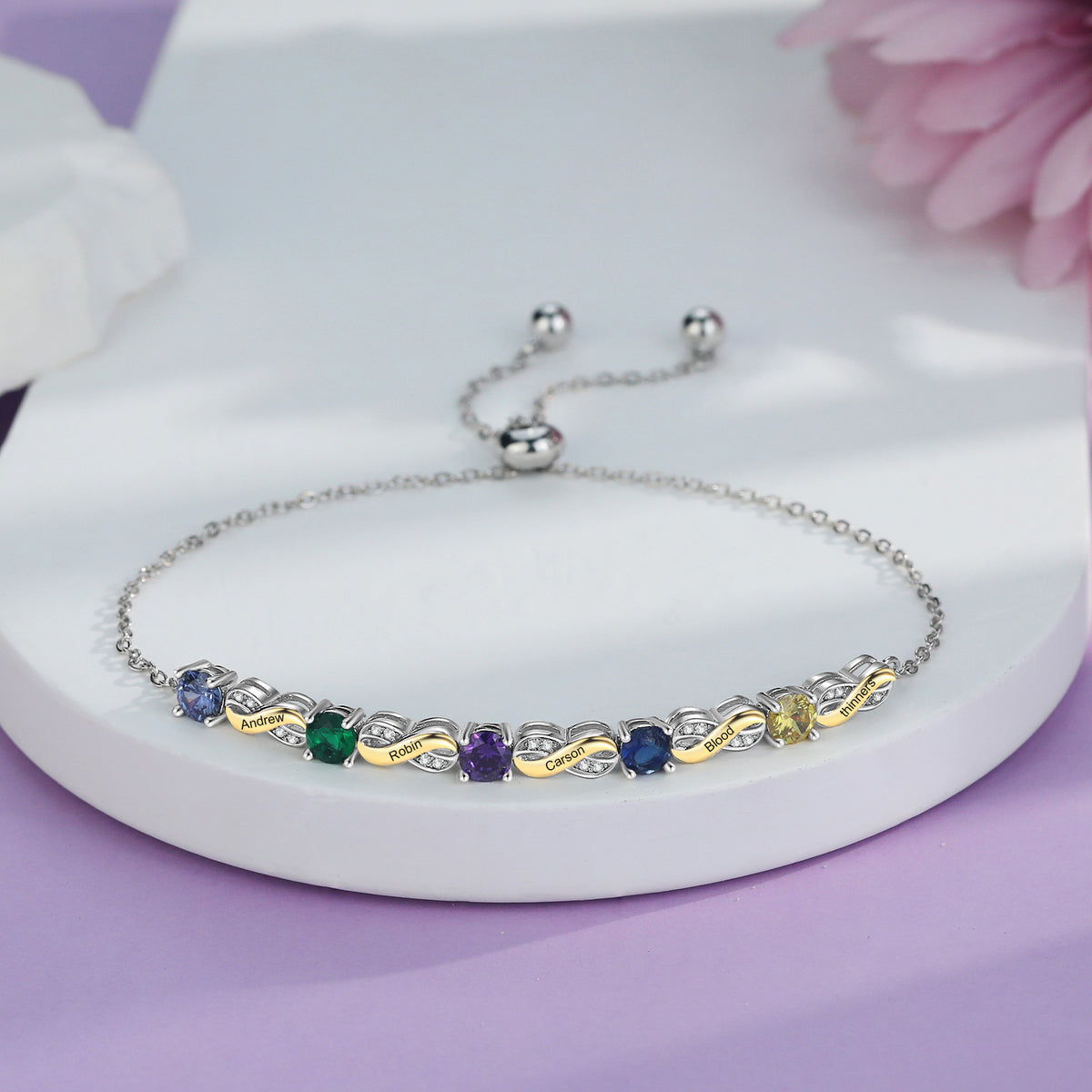 Custom Birthstone Chain Bracelet, 2 to 5 Stones