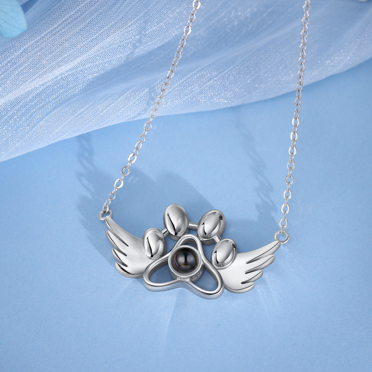 Paw Print Angel Wing Photo Projection Necklace