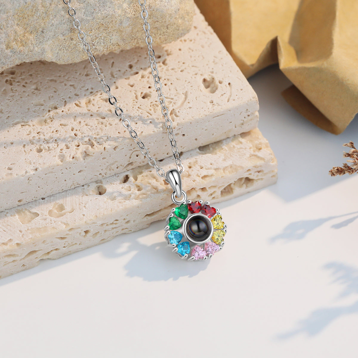 Rainbow Flower Photo Projection Necklace
