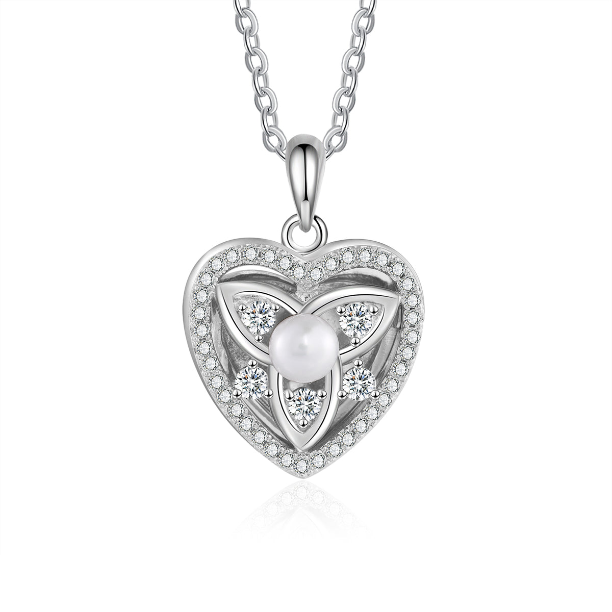 Celtic Knot Heart Photo Locket Necklace with Pearl