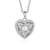 Celtic Knot Heart Photo Locket Necklace with Pearl