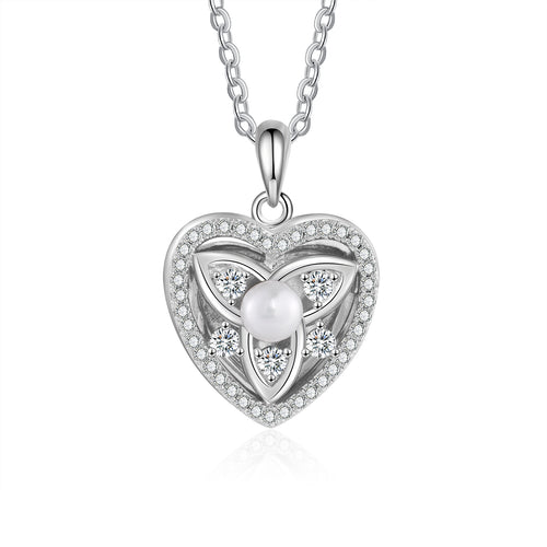 Celtic Knot Heart Photo Locket Necklace with Pearl