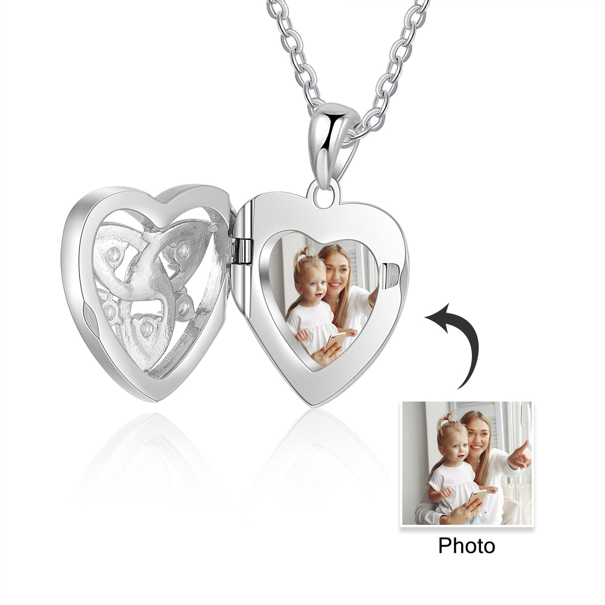Celtic Knot Heart Photo Locket Necklace with Pearl
