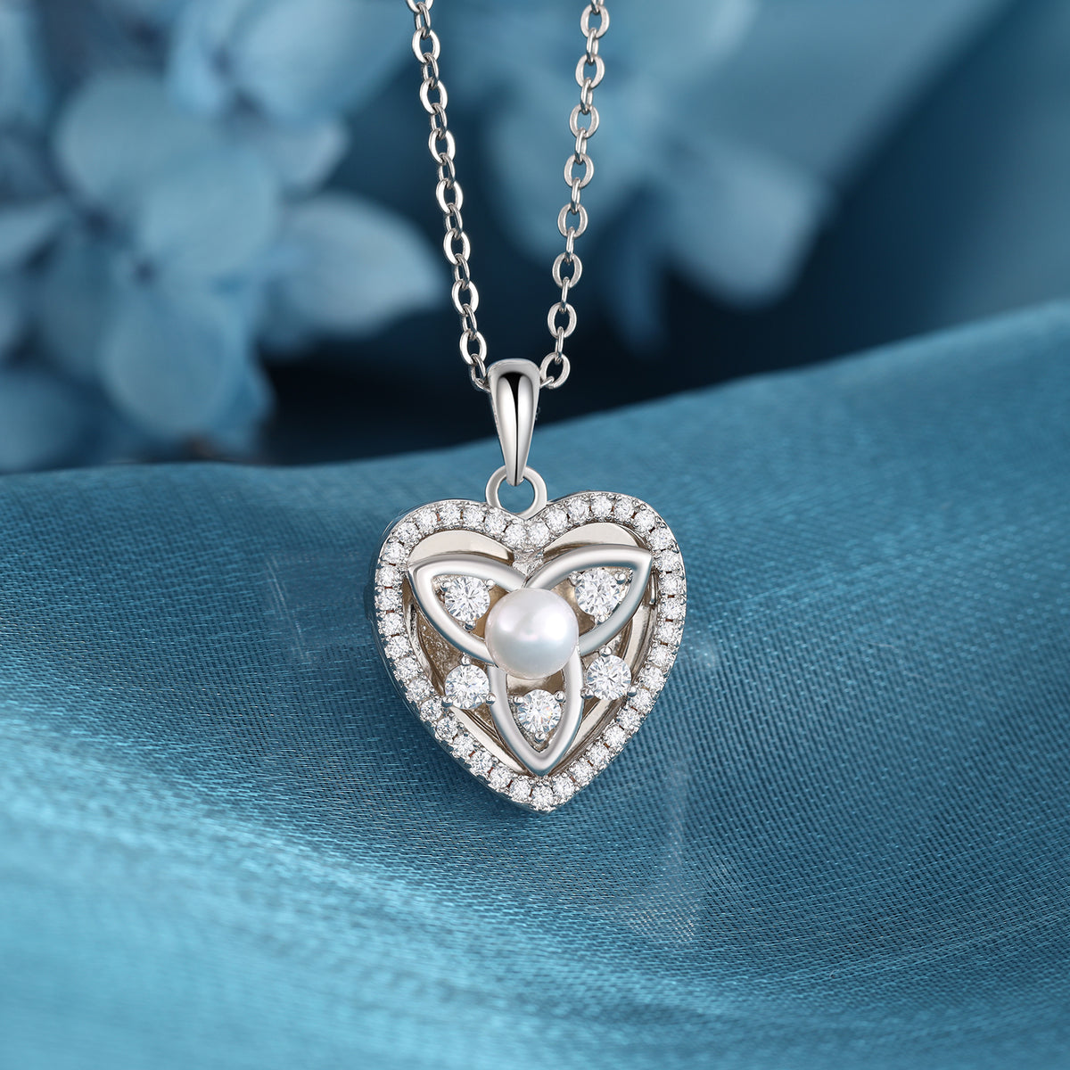 Celtic Knot Heart Photo Locket Necklace with Pearl