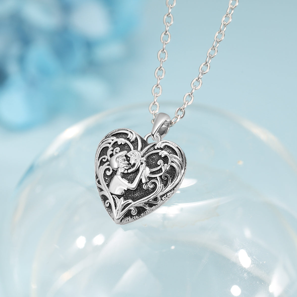 Father and Child Heart Photo Locket Necklace