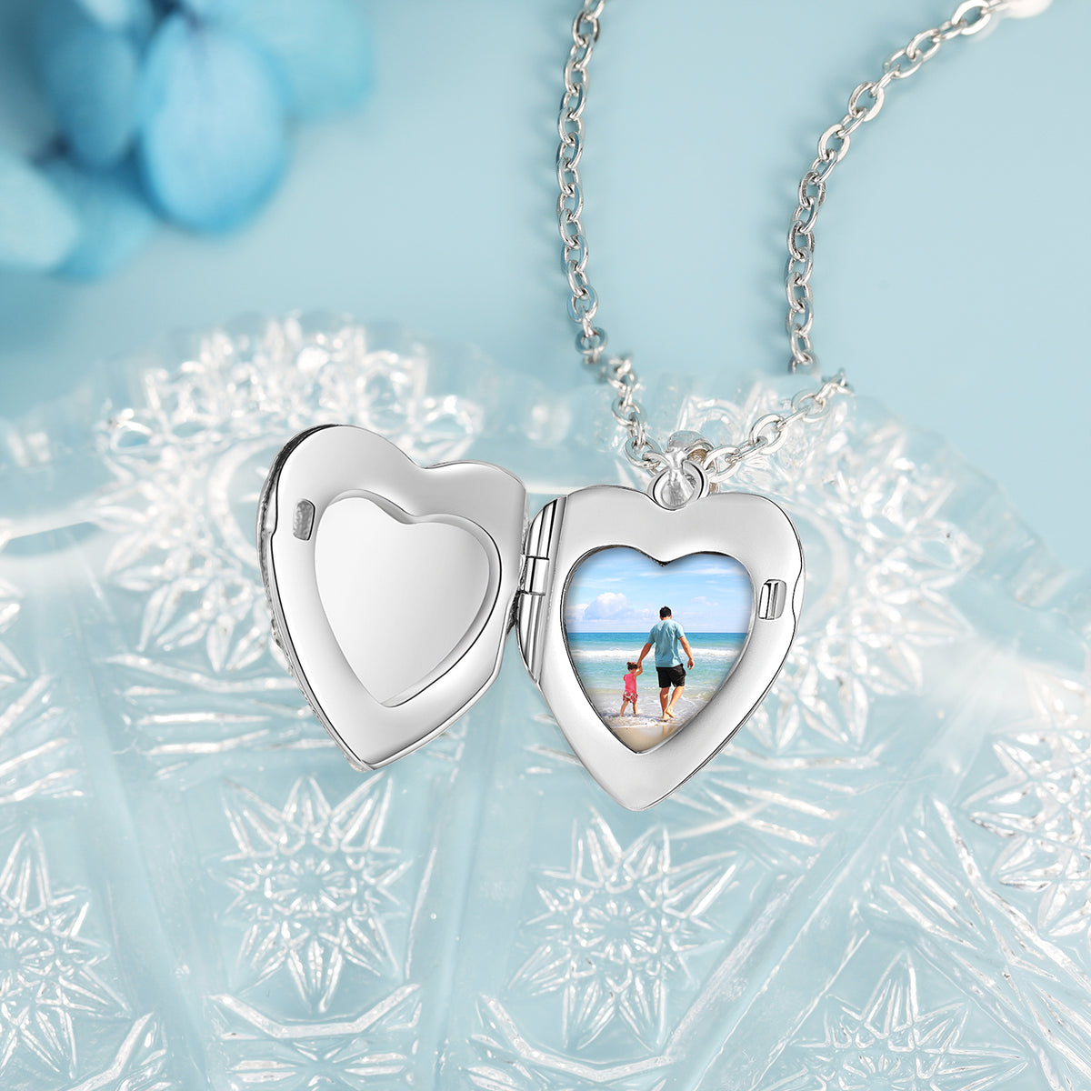 Father and Child Heart Photo Locket Necklace