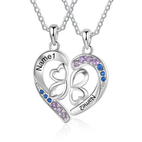 Split Heart Four Leaf Clover Name Necklace Set