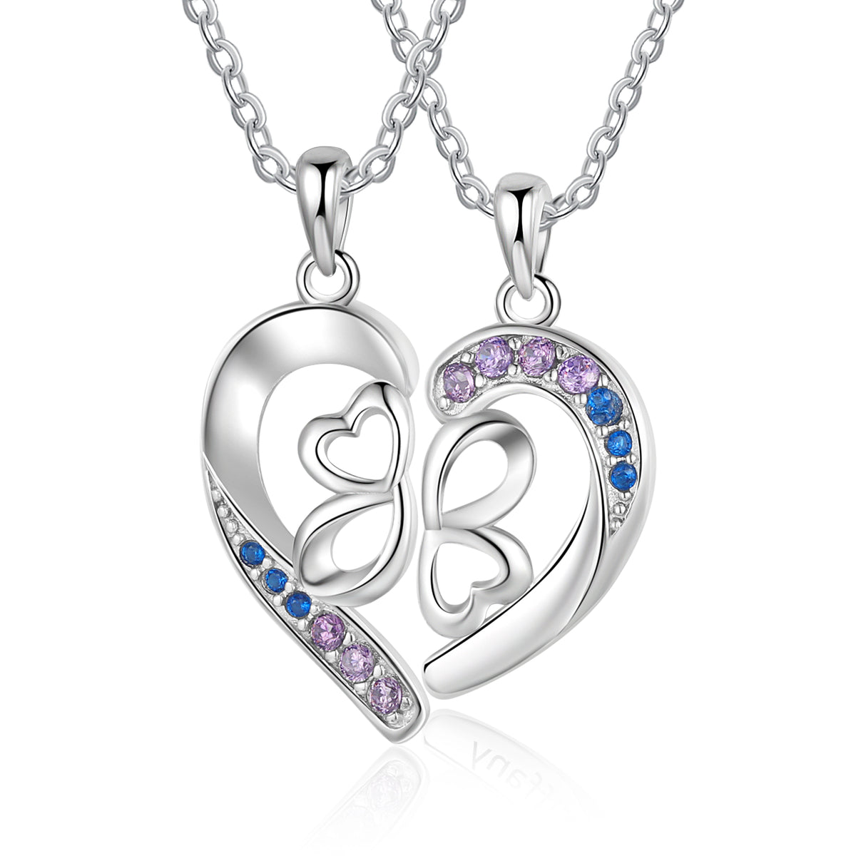 Split Heart Four Leaf Clover Name Necklace Set