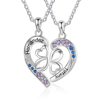 Split Heart Four Leaf Clover Name Necklace Set