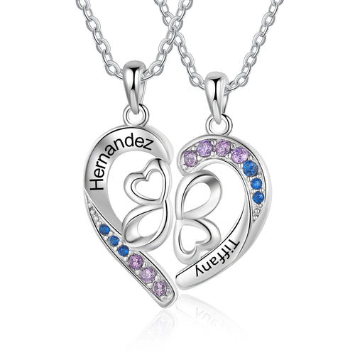 Split Heart Four Leaf Clover Name Necklace Set