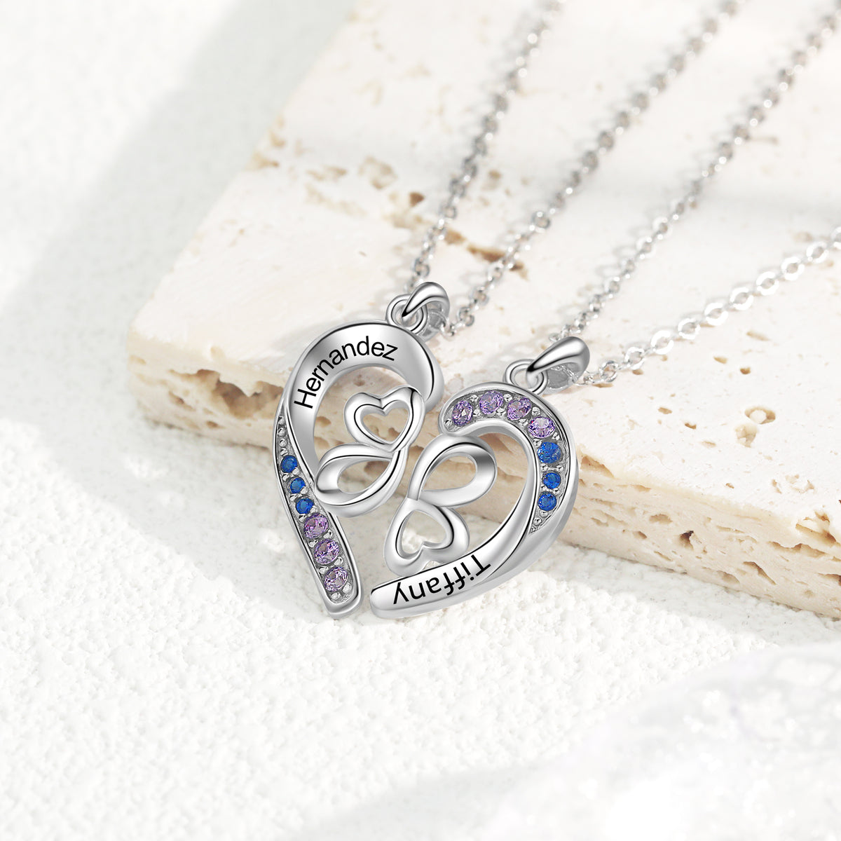 Split Heart Four Leaf Clover Name Necklace Set