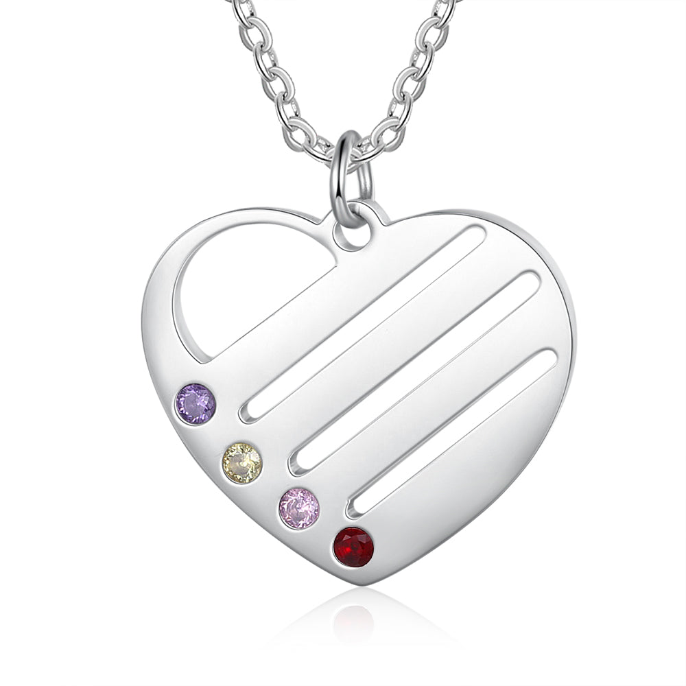 Family Heart Name Necklace with 2 to 4 Birthstones