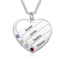 Family Heart Name Necklace with 2 to 4 Birthstones