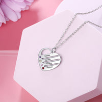 Family Heart Name Necklace with 2 to 4 Birthstones