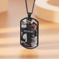 Men's Photo Dog Tag Necklace with Cross