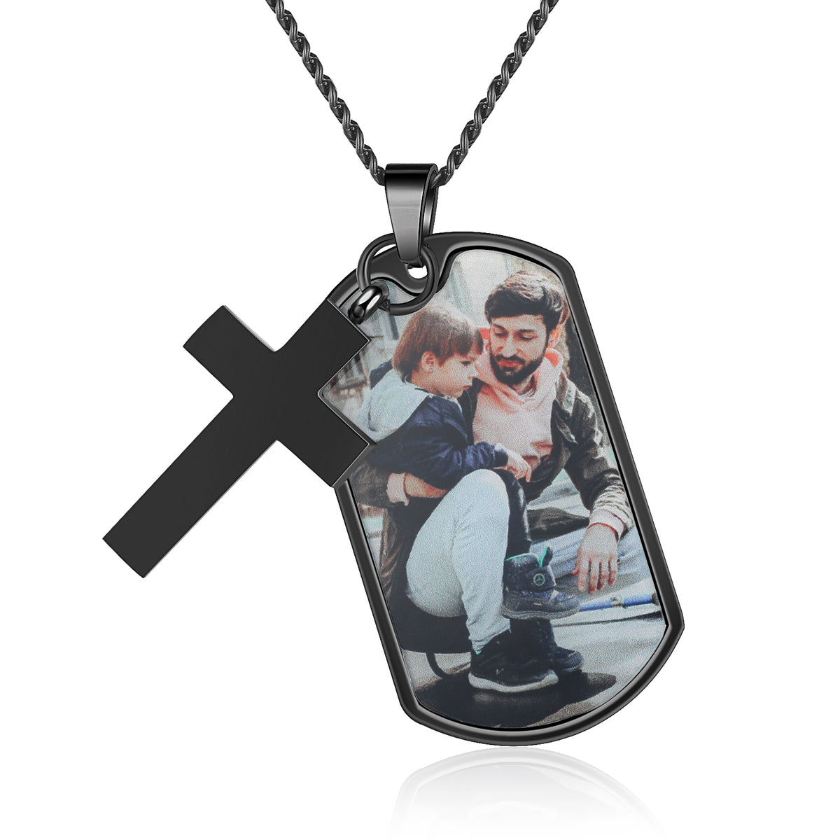 Men's Photo Dog Tag Necklace with Cross
