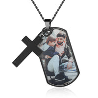 Men's Photo Dog Tag Necklace with Cross