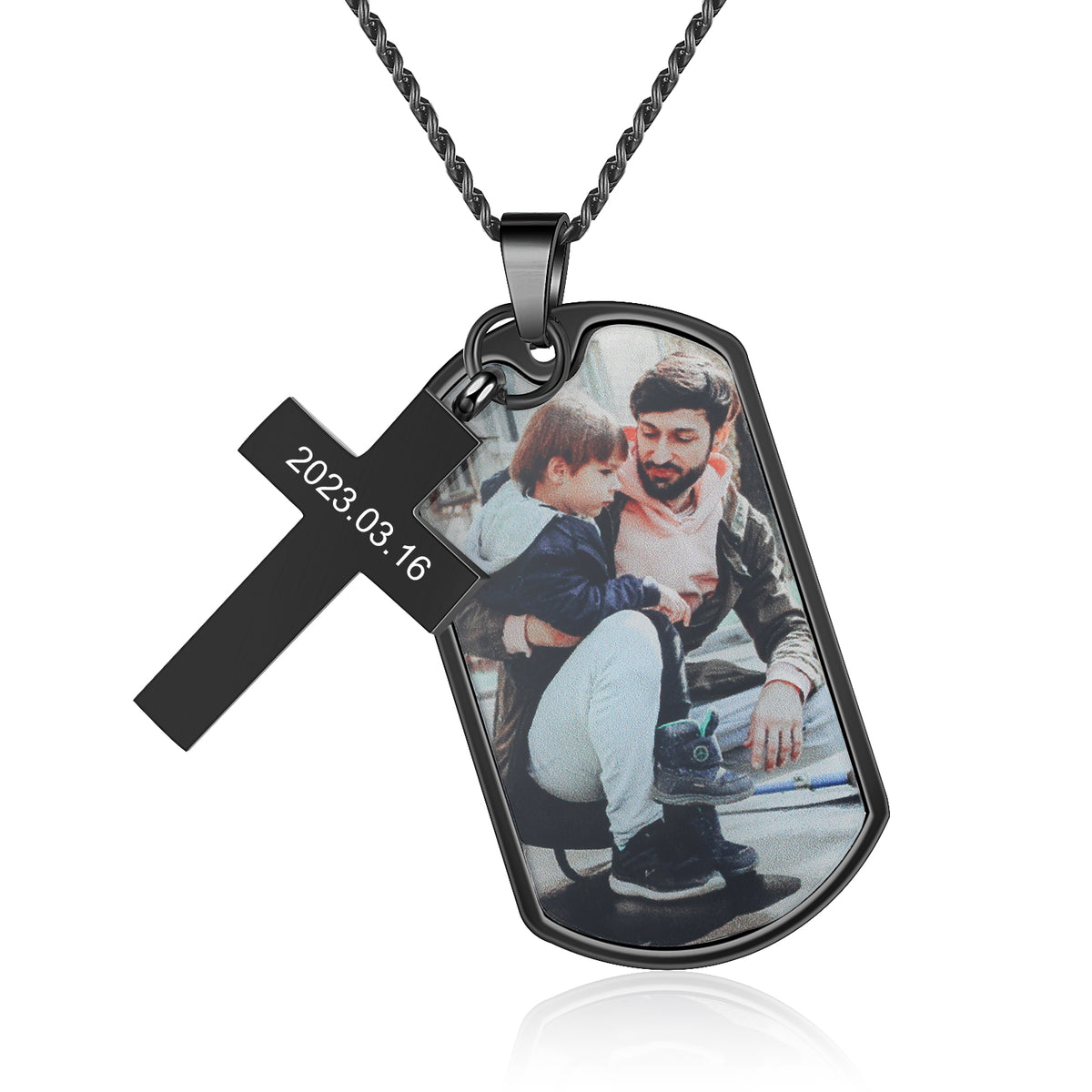 Men's Photo Dog Tag Necklace with Cross