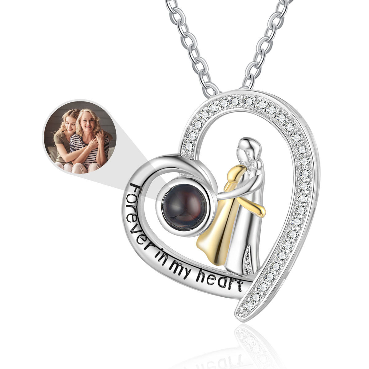 Mother and Child Heart Photo Projection Necklace