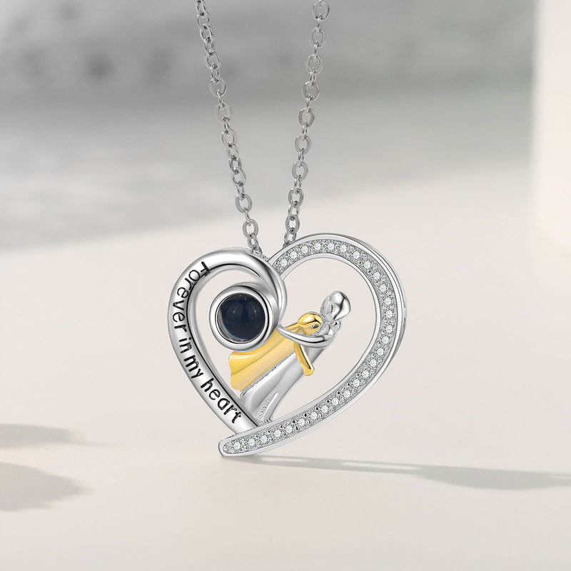 Mother and Child Heart Photo Projection Necklace