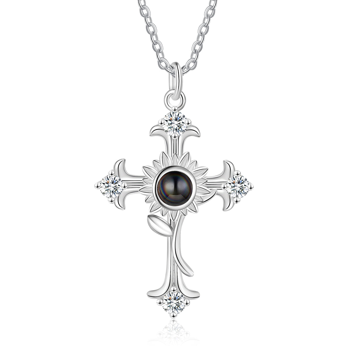 White Gold Plated Cross Photo Projection Necklace