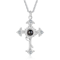 White Gold Plated Cross Photo Projection Necklace