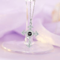 White Gold Plated Cross Photo Projection Necklace