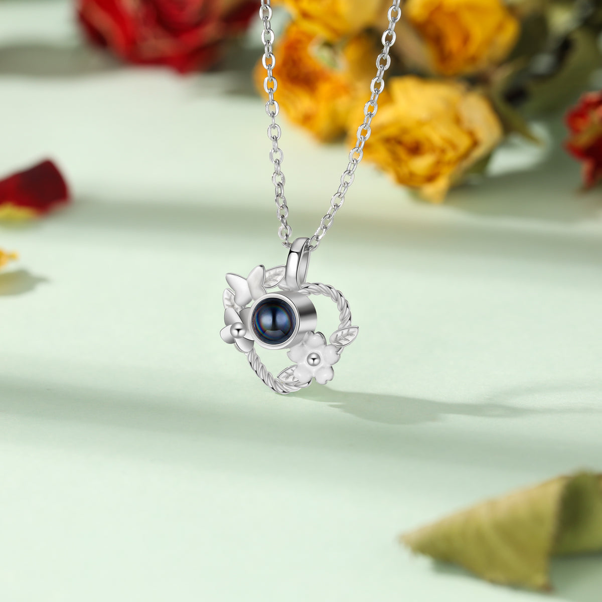 Floral Heart Photo Projection Necklace