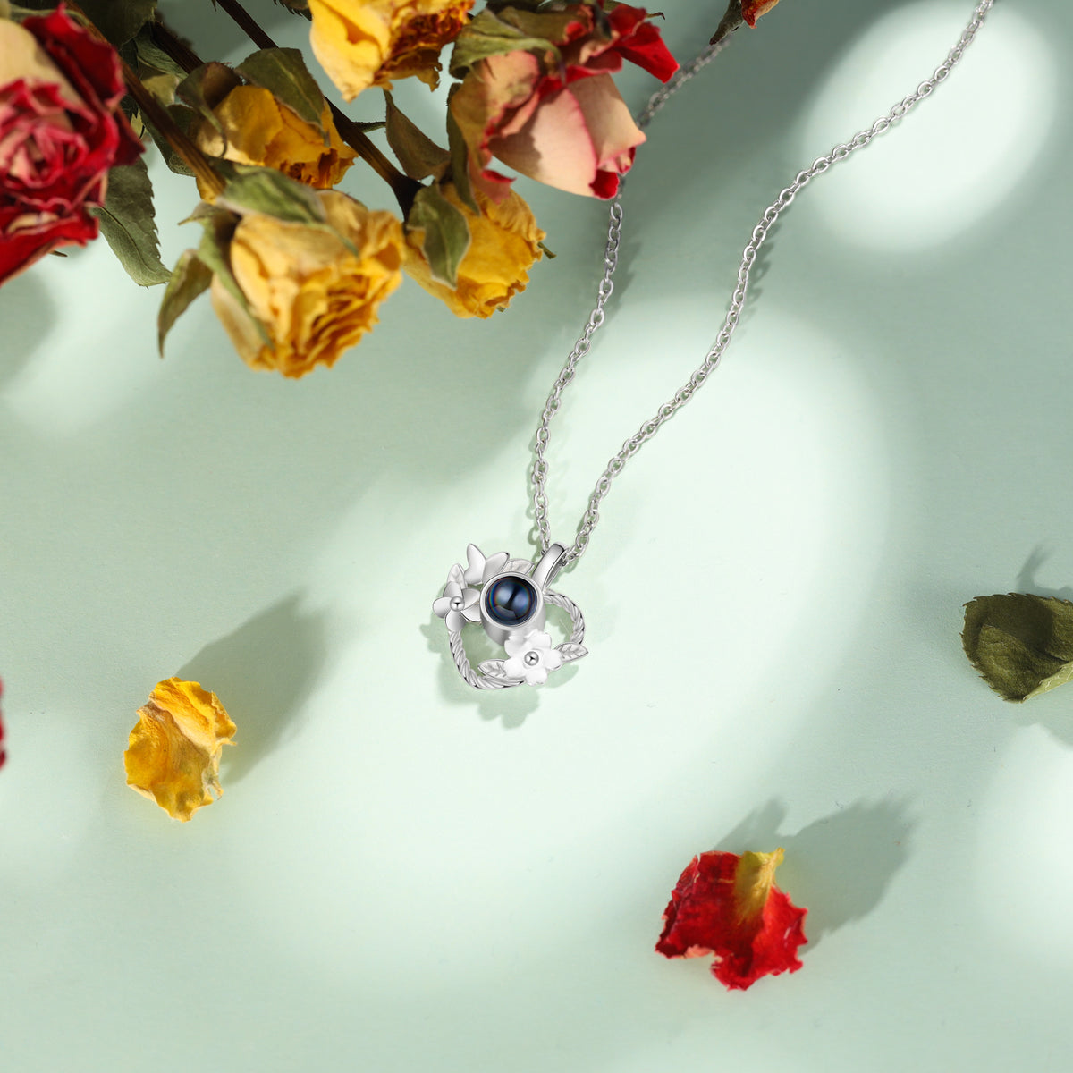 Floral Heart Photo Projection Necklace