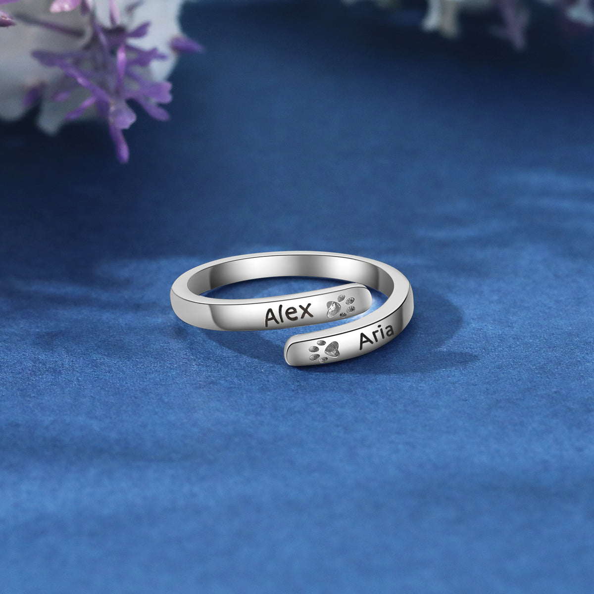 Pet Paw Print Name Ring, Adjustable