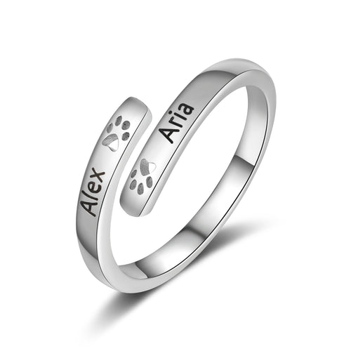 Pet Paw Print Name Ring, Adjustable