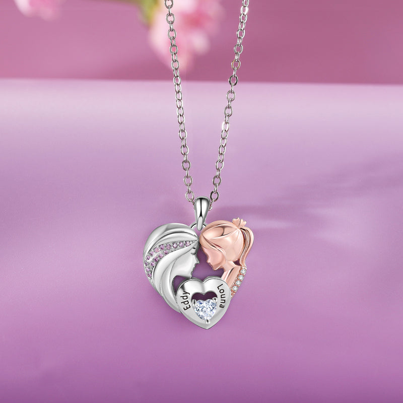 Mother and Daughter Name Heart Necklace