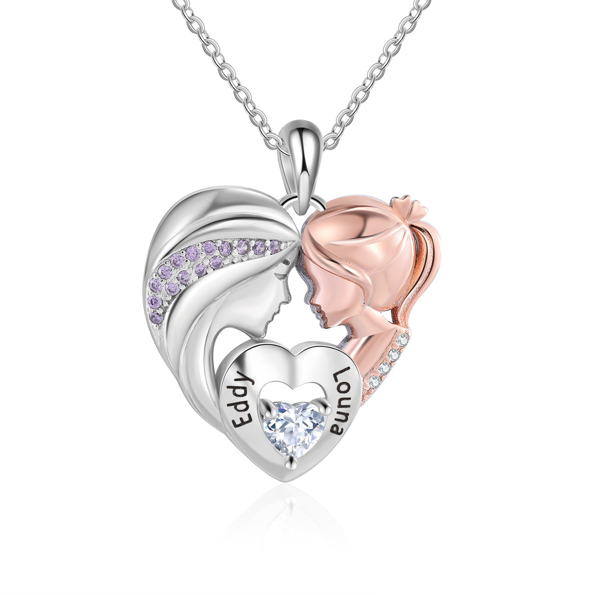 Mother and Daughter Name Heart Necklace
