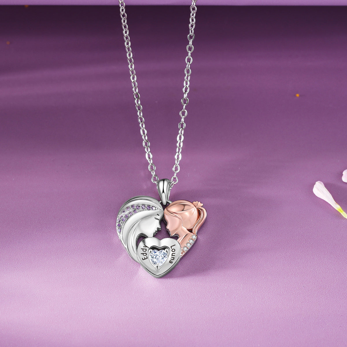 Mother and Daughter Name Heart Necklace
