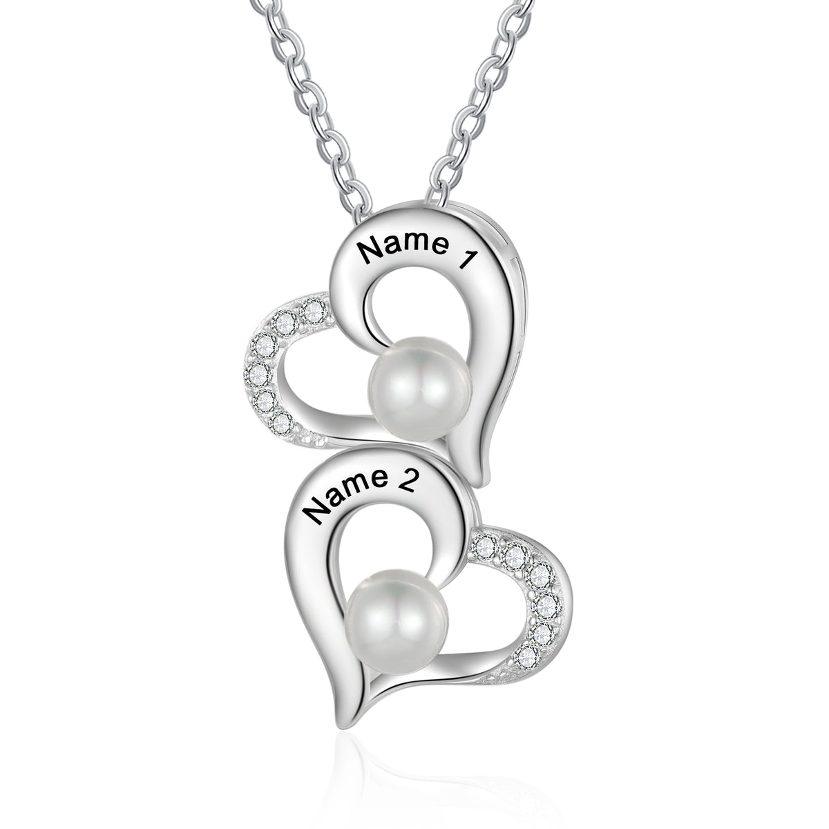 Stacked Hearts Pearl Name Necklace