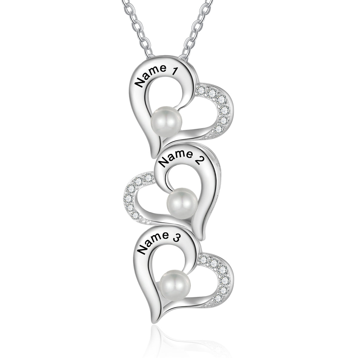 Stacked Hearts Pearl Name Necklace