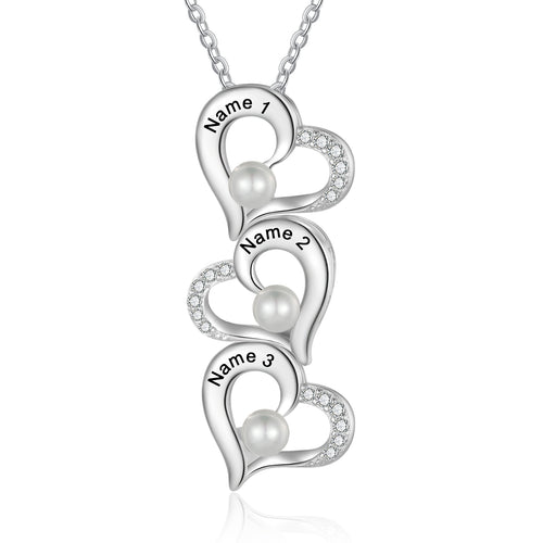 Stacked Hearts Pearl Name Necklace