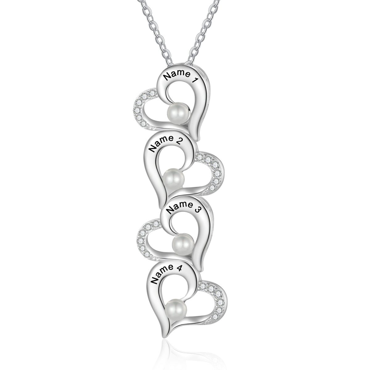 Stacked Hearts Pearl Name Necklace