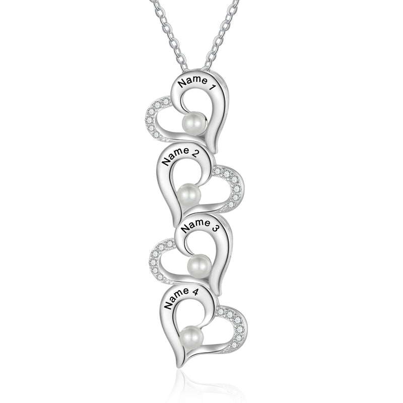 Stacked Hearts Pearl Name Necklace
