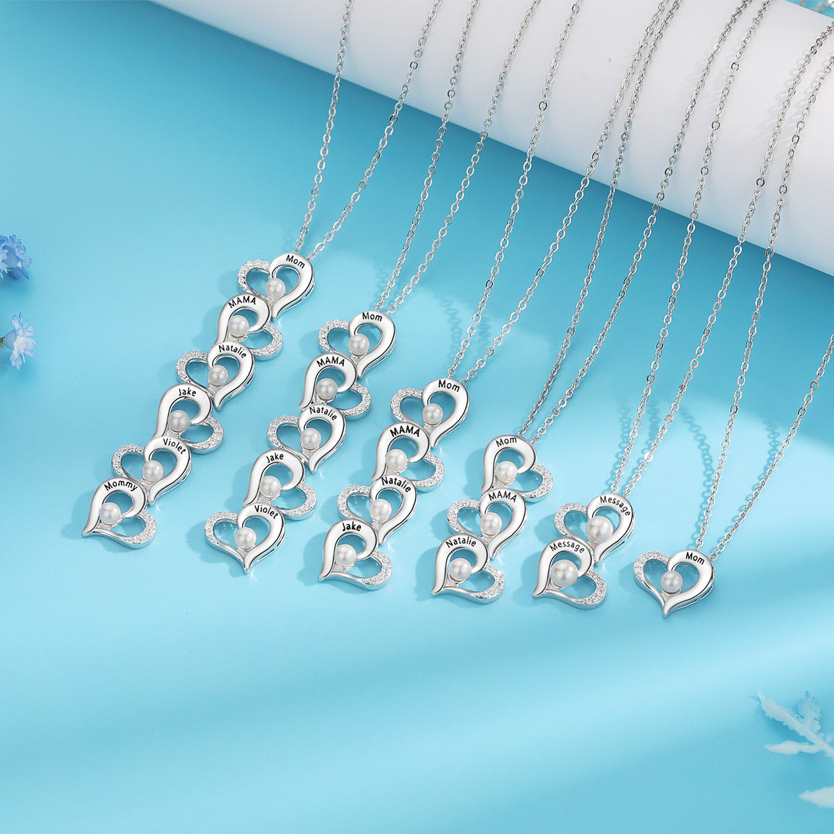 Stacked Hearts Pearl Name Necklace