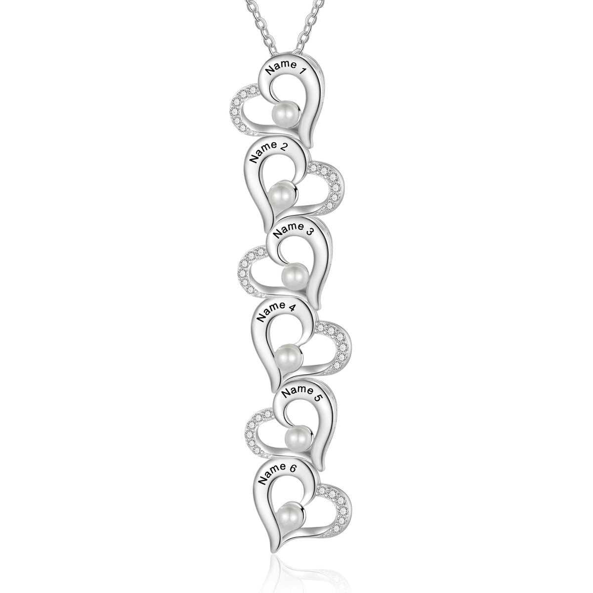 Stacked Hearts Pearl Name Necklace