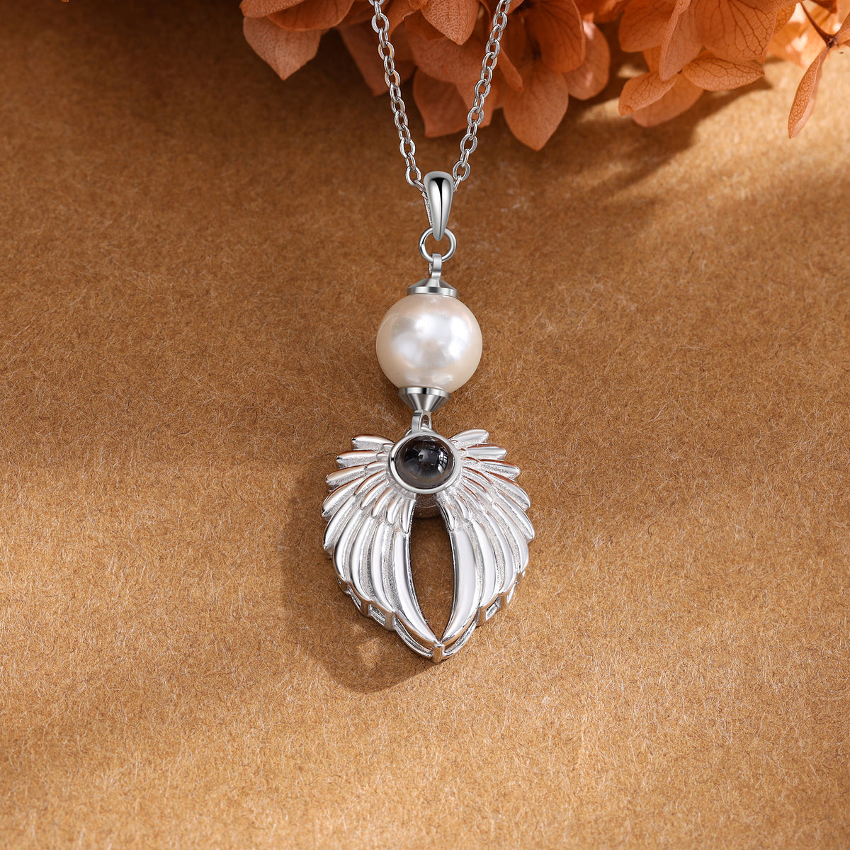 Angel Wings Pearl Photo Projection Necklace