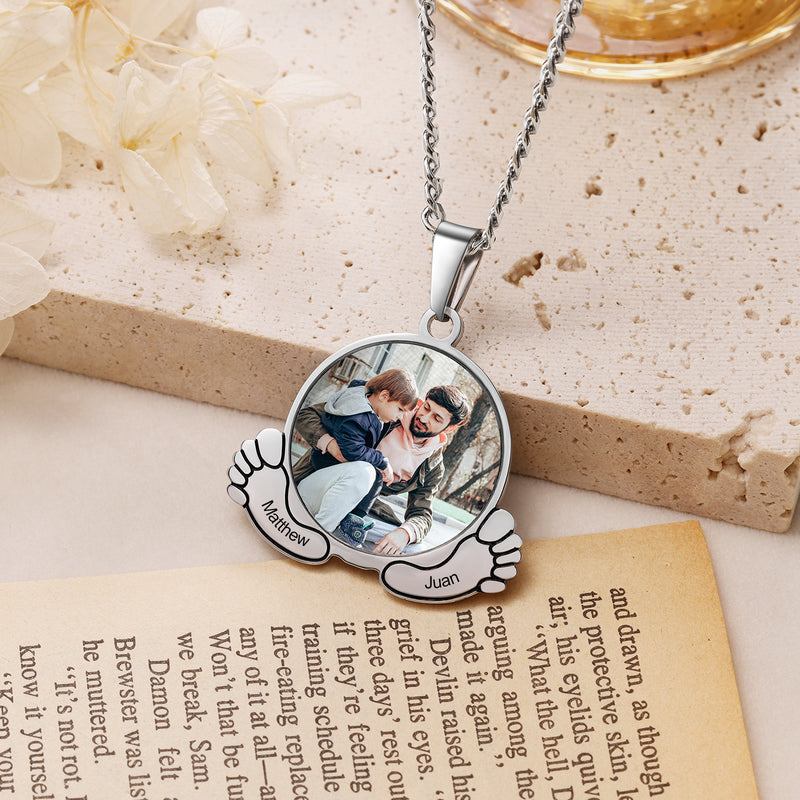 Dad Baby Feet Photo Necklace with Names