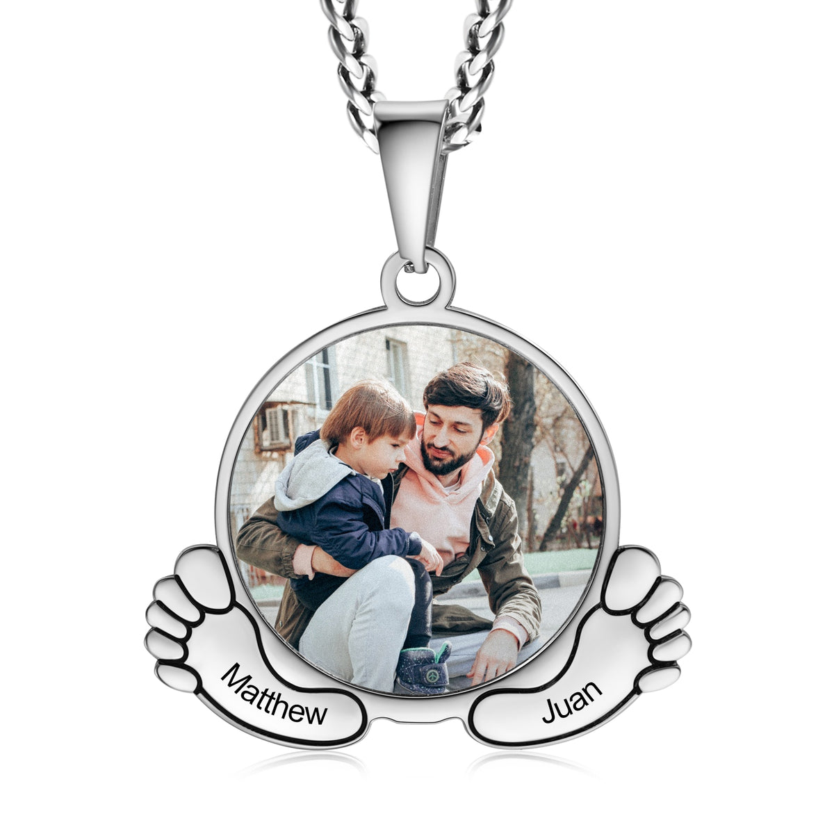 Dad Baby Feet Photo Necklace with Names